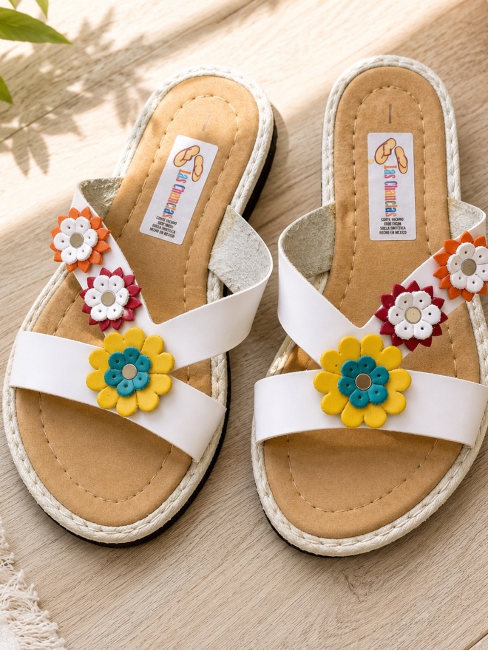 Las Chamacas Floral Slide Sandals | White | Handmade Style | Girls Size US2